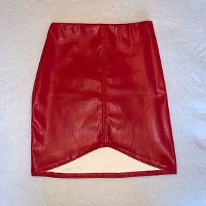 Red faux leather skirt